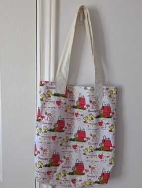 Snoopy Peanuts Canvas Tote Bag in White, Red & Yellow Lined